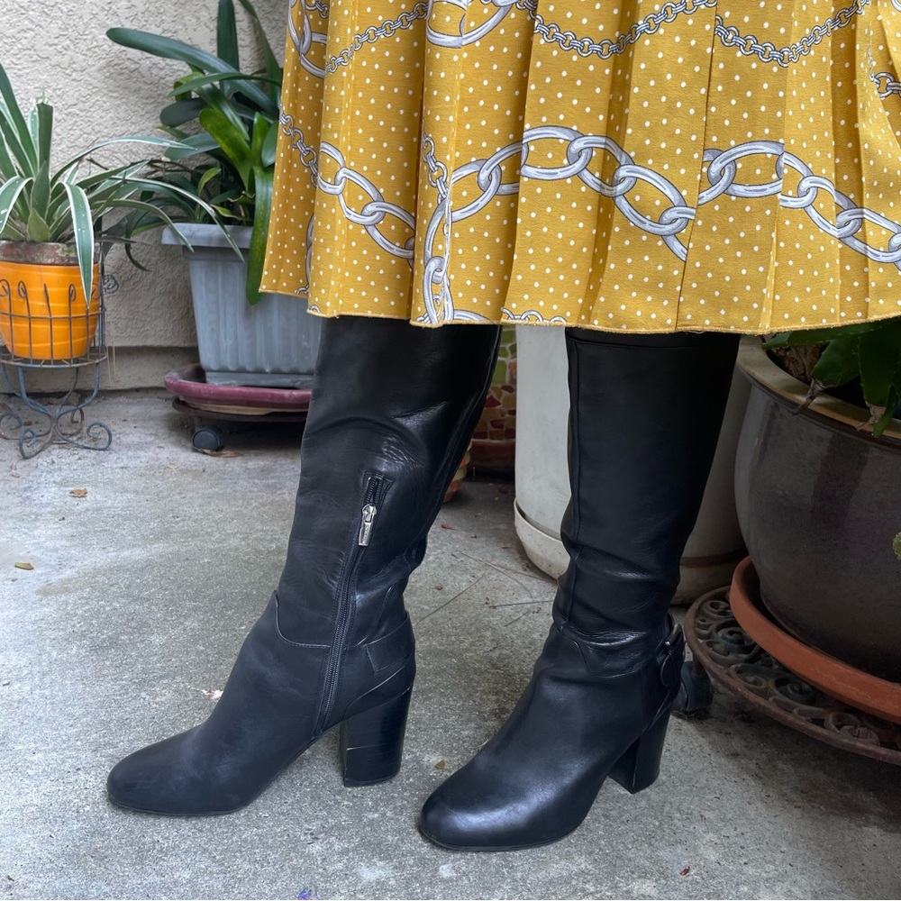 Black Vince Camuto leather tall boots with chunky heels